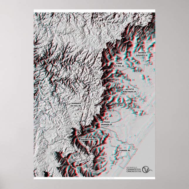 Poster Mapa do Anaglyph - Óculos 3D para uso do Geopark (Frente)