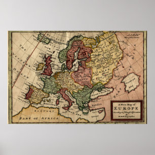 Poster Mapa do Antiquarian 1721 de Europa pelo Moll de