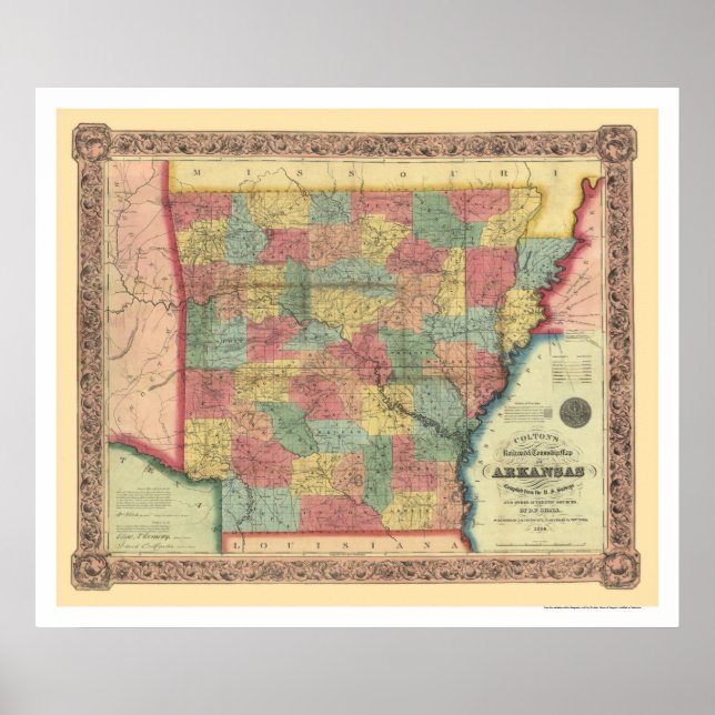 Poster Mapa do Arkansas Railroad 1854 (Frente)