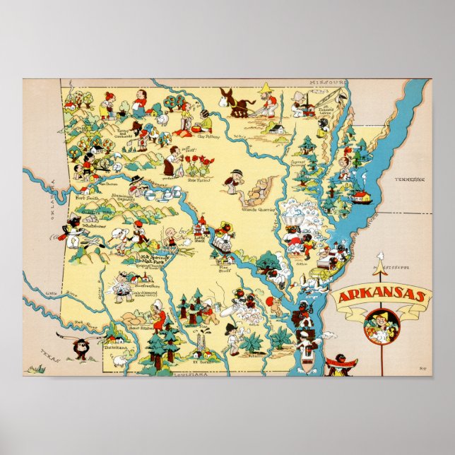 Póster Mapa do Arkansas Vintage (Frente)