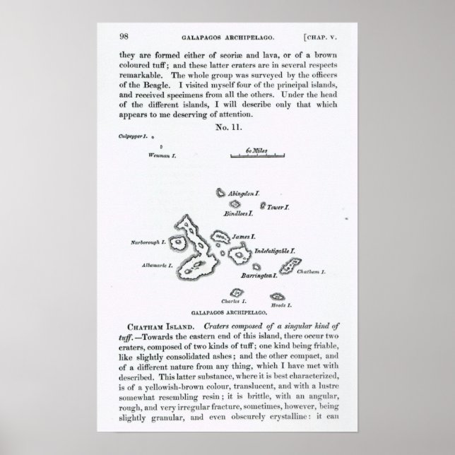Poster Mapa do Arquipélago das Galápagos, 1844 (Frente)