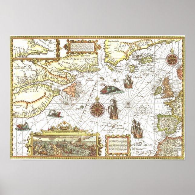 Póster Mapa do Atlântico de 1592 (Frente)