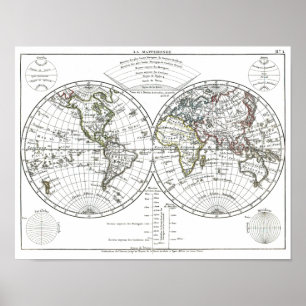 Póster Mapa do Atlas 1806: La Mappemonde por Eustache Hé