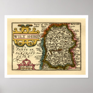 Poster Mapa do Atlas Antiquário Antigo do Condado de Wilt
