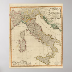 Póster Mapa do atlas colorido da mão de Italia