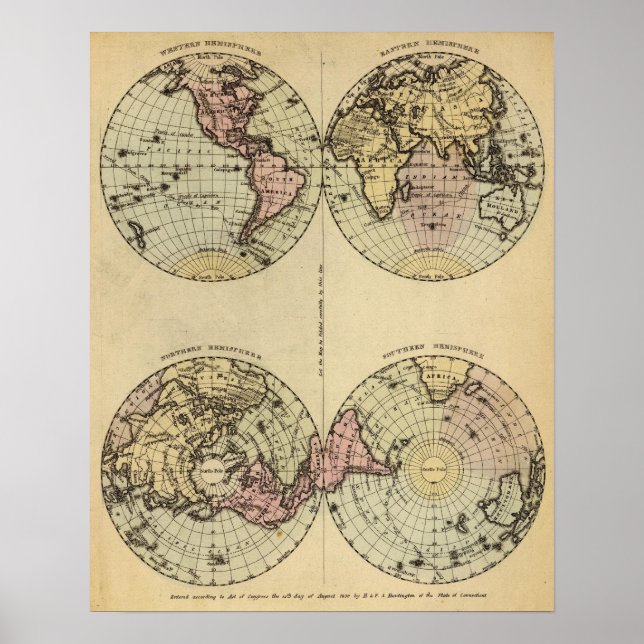 Póster Mapa do Atlas Colorido dos Hemisférios (Frente)