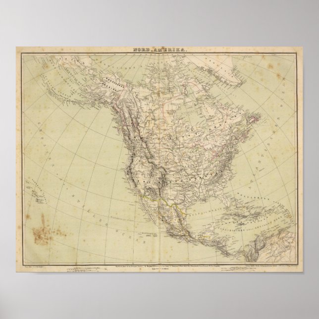Póster Mapa do Atlas da América do Norte mostrando tribos (Frente)