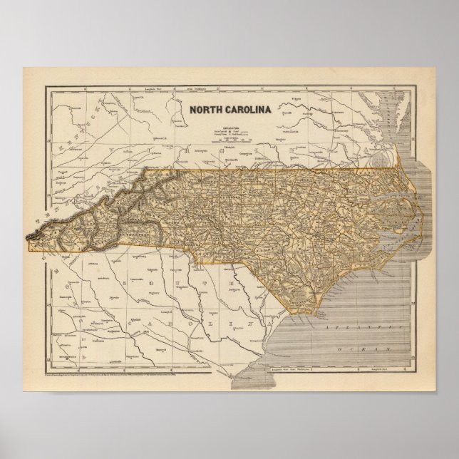 Poster Mapa do Atlas da Carolina do Norte (Frente)