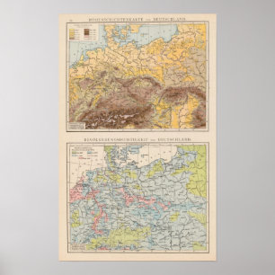 Póster Mapa do atlas da Europa Central