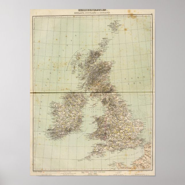 Póster Mapa do Atlas da Grã-Bretanha excelente (Frente)