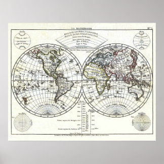 Póster Mapa do Atlas de 1806: La Mappemonde de Eustache H