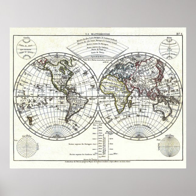 Póster Mapa do Atlas de 1806: La Mappemonde de Eustache H (Frente)