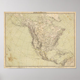Póster Mapa do atlas de America do Norte que mostra