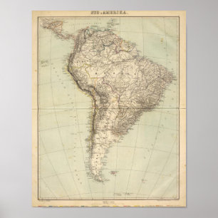 Póster Mapa do atlas de Ámérica do Sul