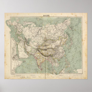 Póster Mapa do atlas de Ásia que mostra divisões