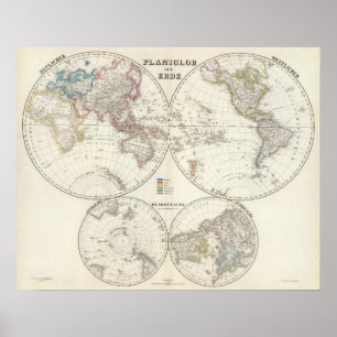 Póster Mapa do atlas de Erde do der de Planiglob
