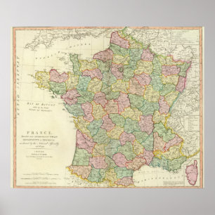 Poster Mapa do atlas de France com Bishops