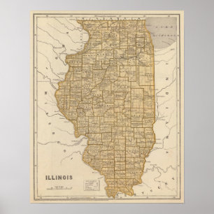 Poster Mapa do atlas de Illinois