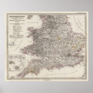 Póster Mapa do atlas de Inglaterra