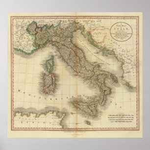 Póster Mapa do atlas de Italia