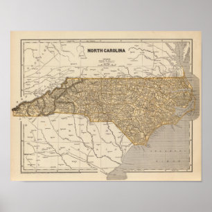 Poster Mapa do atlas de North Carolina