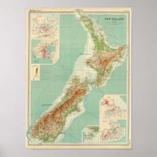 Poster Mapa do atlas de Nova Zelândia
