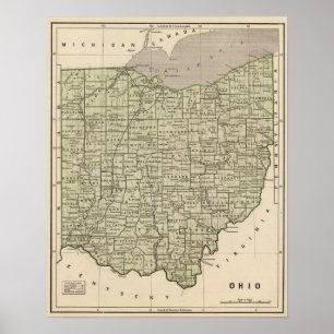 Póster Mapa do atlas de Ohio