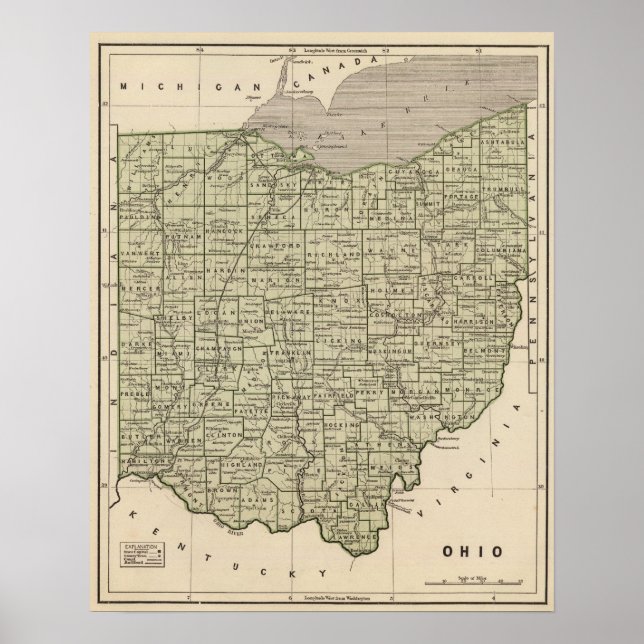 Póster Mapa do Atlas de Ohio (Frente)