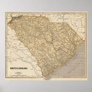 Póster Mapa do atlas de South Carolina