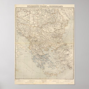 Póster Mapa do atlas de Turquia e de piscina