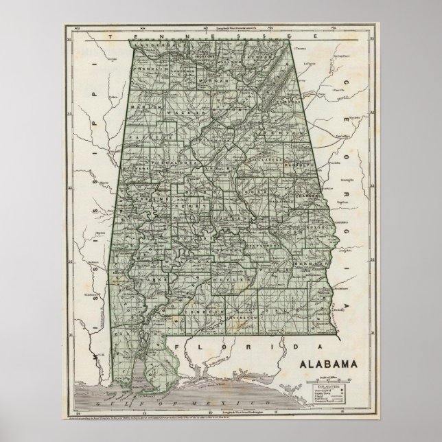Poster Mapa do Atlas do Alabama (Frente)
