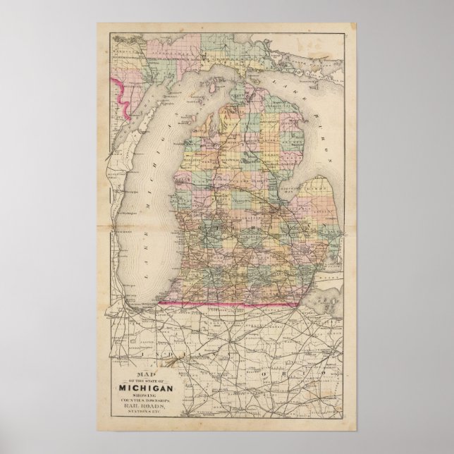 Poster Mapa do Atlas do Estado de Michigan (Frente)