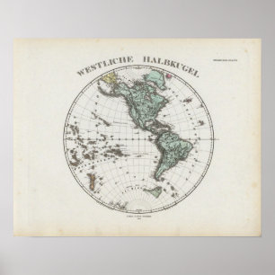 Póster Mapa do atlas do hemisfério ocidental