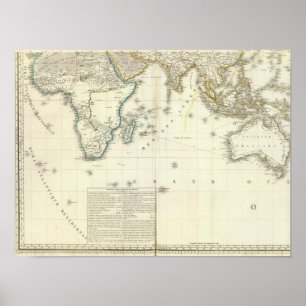 Poster Mapa do atlas do Oceano Índico