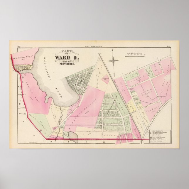 Poster Mapa do Atlas Mashapaug Pond e Cranston (Frente)