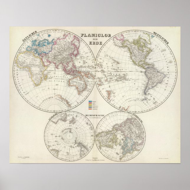 Póster Mapa do Atlas Planiglob der Erde (Frente)