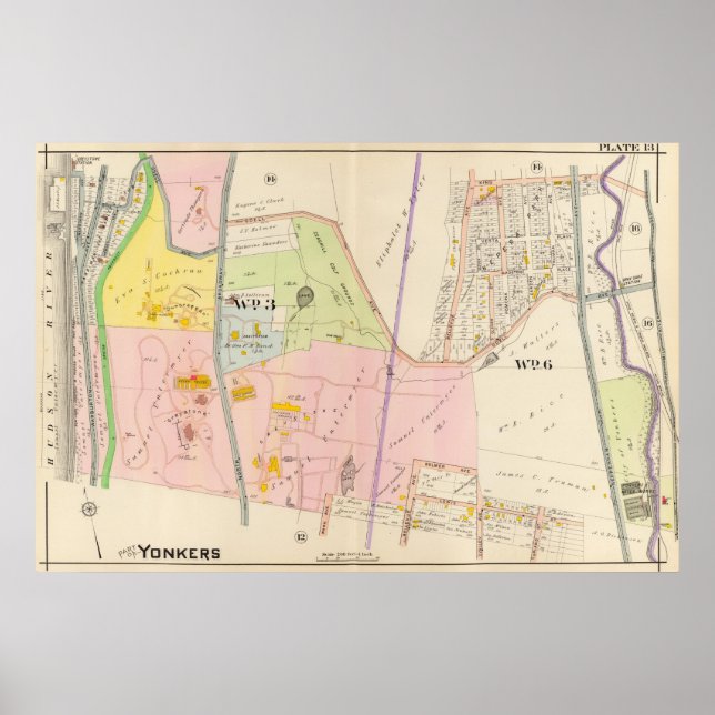 Póster Mapa do Atlas Yonkers New York (Frente)