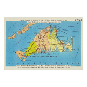 Póster Mapa do automóvel da ilha do Martha's Vineyard
