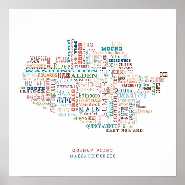 Póster Mapa do bairro de Massachusetts Quincy Point (Frente)
