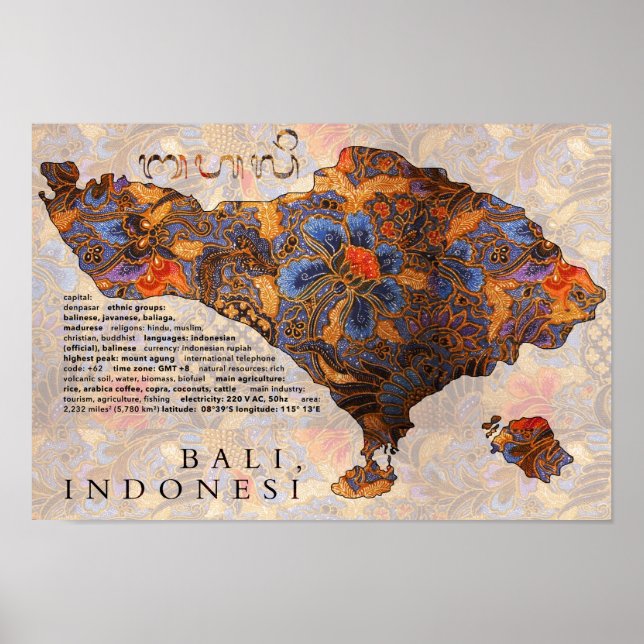 Poster Mapa Do Batik Tradicional De Bali (Frente)
