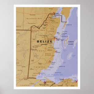Poster Mapa do Belize (1990) Atlas do País da América Cen