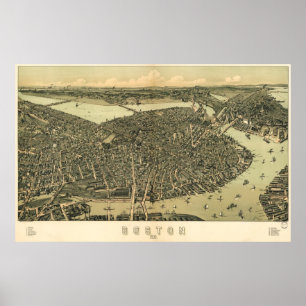Poster Mapa do birdseye de Boston - 1899 (caminhante)