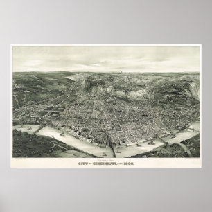 Poster Mapa do birdseye de Cincinnati - 1900 (Henderson)