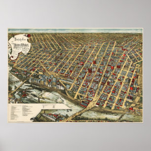 Póster Mapa do birdseye de Minneapolis - 1891 (Smith)