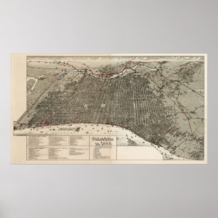 Póster Mapa do birdseye de Philadelphfia - 1887
