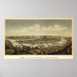 Póster Mapa do birdseye de Pitsburgh - 1874 (Krebs)