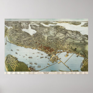 Póster Mapa do birdseye de Seattle - 1891 (Koch)