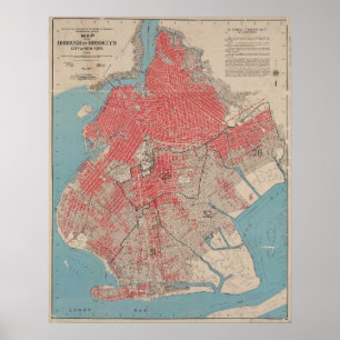 Poster Mapa do Brooklyn em Vintage, Nova York