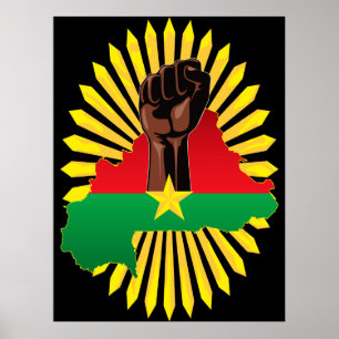 Poster Mapa do Burkina Faso, Bandeira e Resistência à Rev