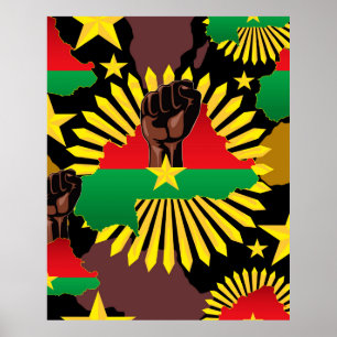 Poster Mapa do Burkina Faso, Bandeira e Resistência à Rev